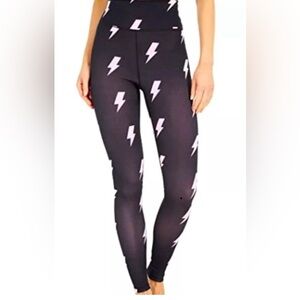 Spiritual Gangster Women's Black Pink Lightning Bolt Print Leggings Size XS NWT